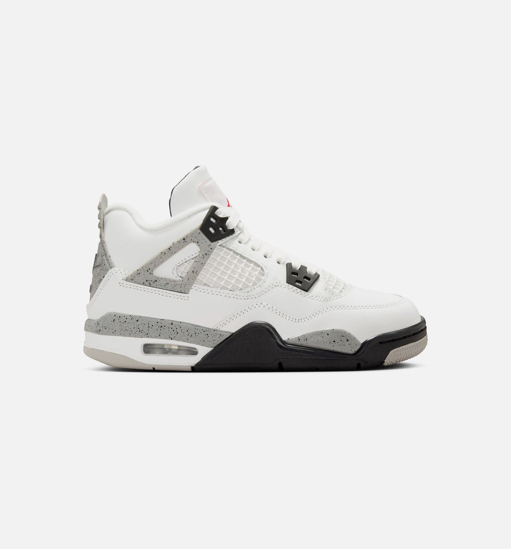 Air Jordan 4 Retro White Cement – Grade School Lifestyle Sneaker (Summit White / Fire Red / Cement Grey / Black)