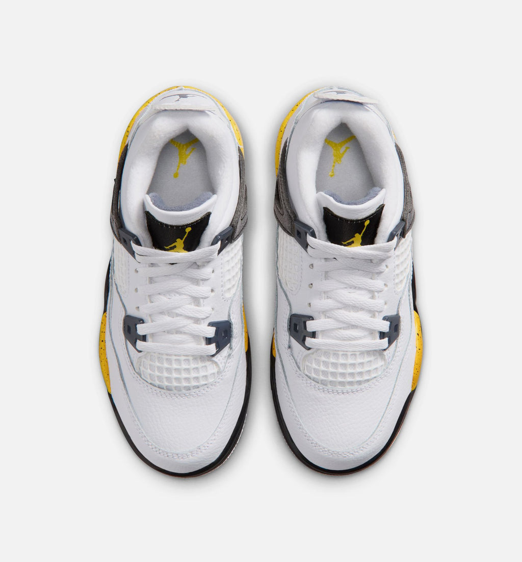 Air Jordan 4 Retro Rare Air Tour Yellow – Preschool Lifestyle Sneaker (White / Dark Blue Grey / Black / Tour Yellow)
