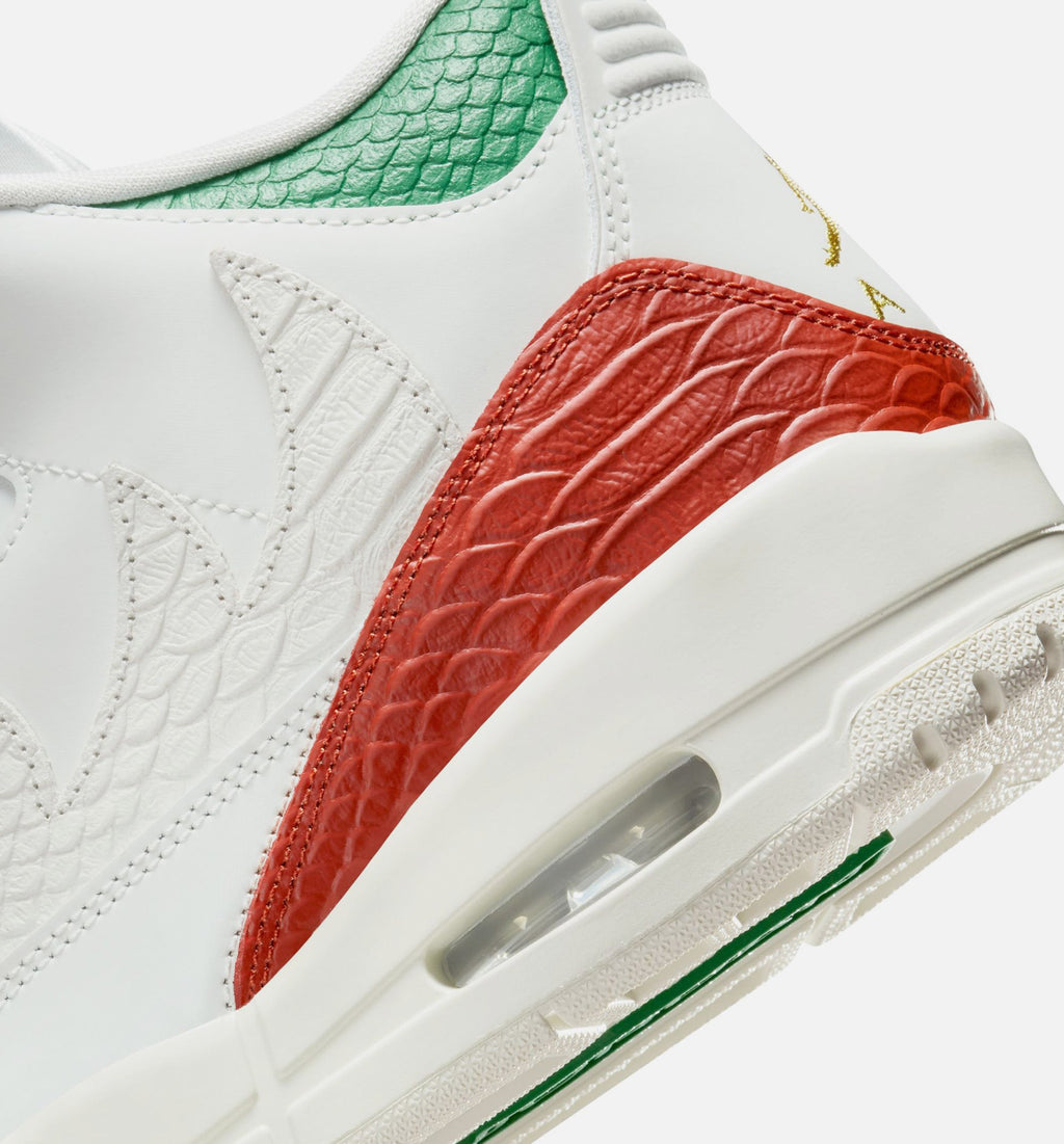 Air Jordan 3 Retro El Vuelo – Men's Lifestyle Sneaker (Summit White / Pine Green / Dragon Red / Metallic Gold)