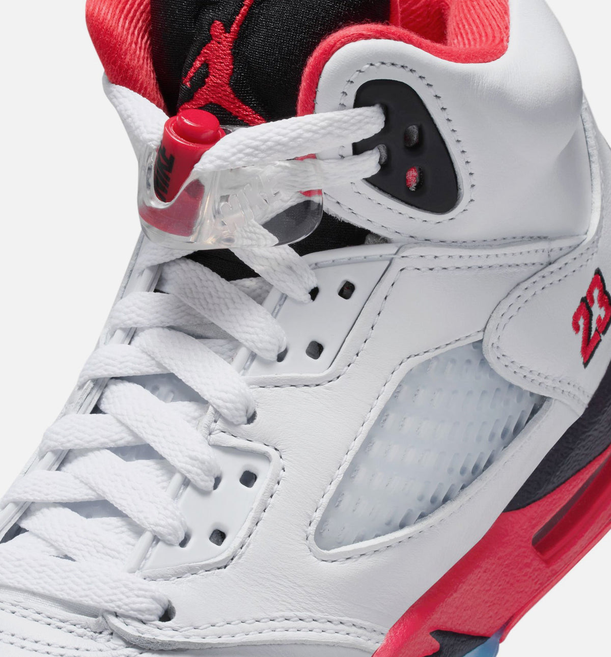 Air Jordan 5 Retro Fire Red – Grade School Lifestyle Sneaker (White / Fire Red / Black)