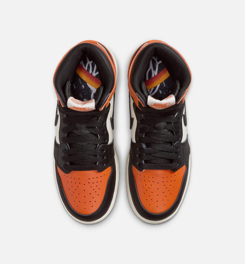 Air Jordan 1 Retro High OG Shattered Backboard – Grade School Lifestyle Sneaker (Black / Starfish)
