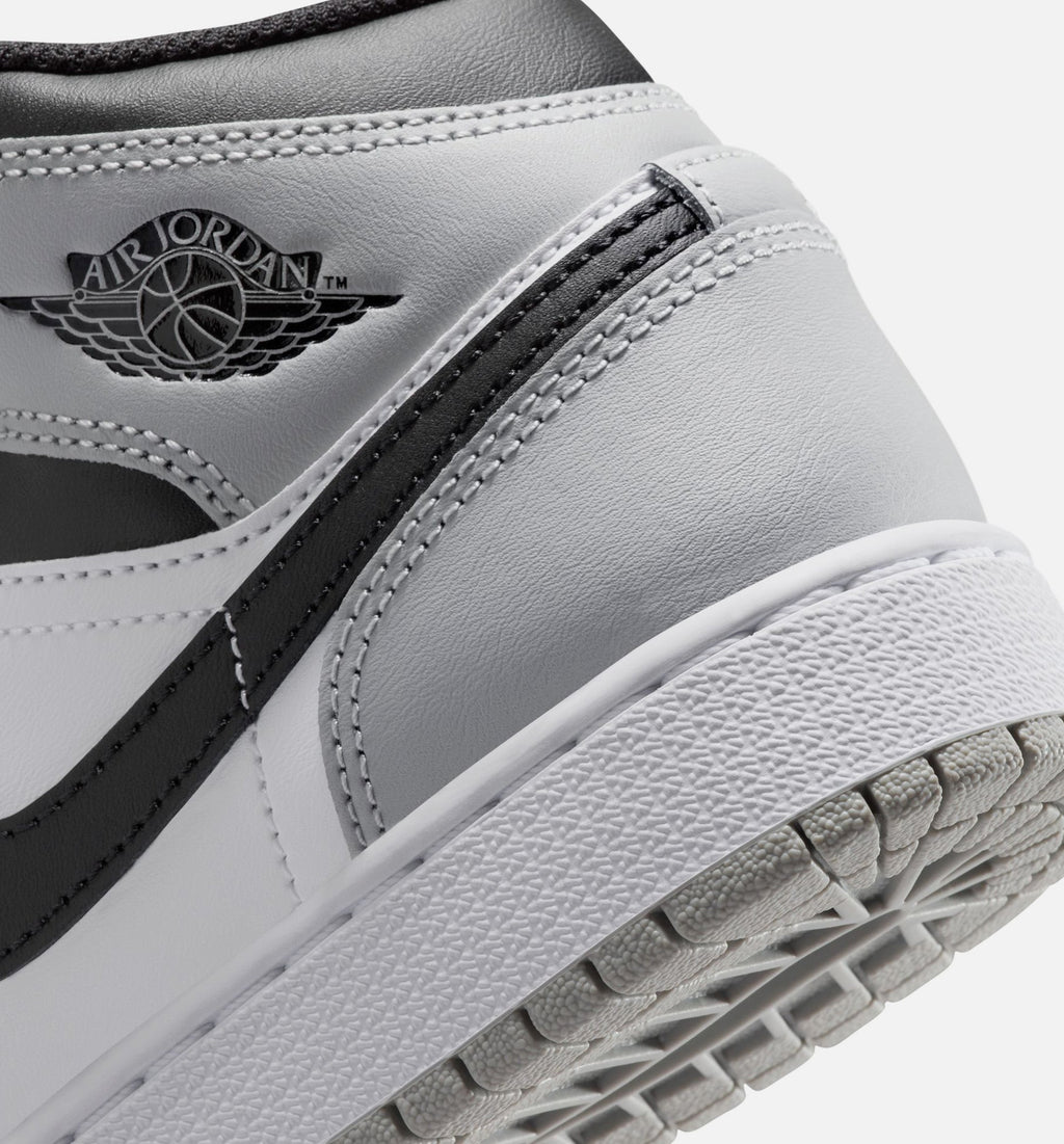 Air Jordan 1 Mid – Grade School Lifestyle Sneaker (White / Light Smoke Grey / Black)
