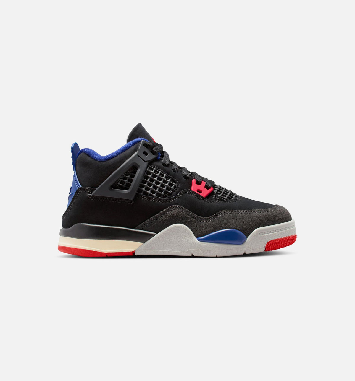 Air Jordan 4 Retro Rare Air – Preschool Lifestyle Sneaker (Black / Fire Red / Deep Royal Blue)
