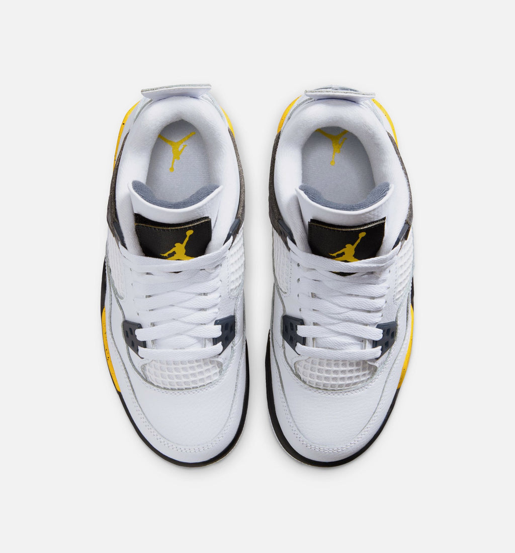 Air Jordan 4 Retro Rare Air Tour Yellow – Grade School Lifestyle Sneaker (White / Dark Blue Grey / Black / Tour Yellow)
