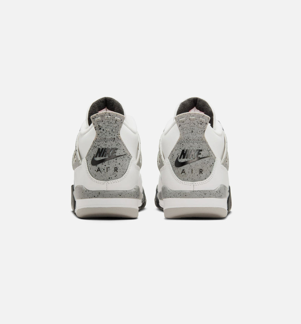 Air Jordan 4 Retro White Cement – Grade School Lifestyle Sneaker (Summit White / Fire Red / Cement Grey / Black)