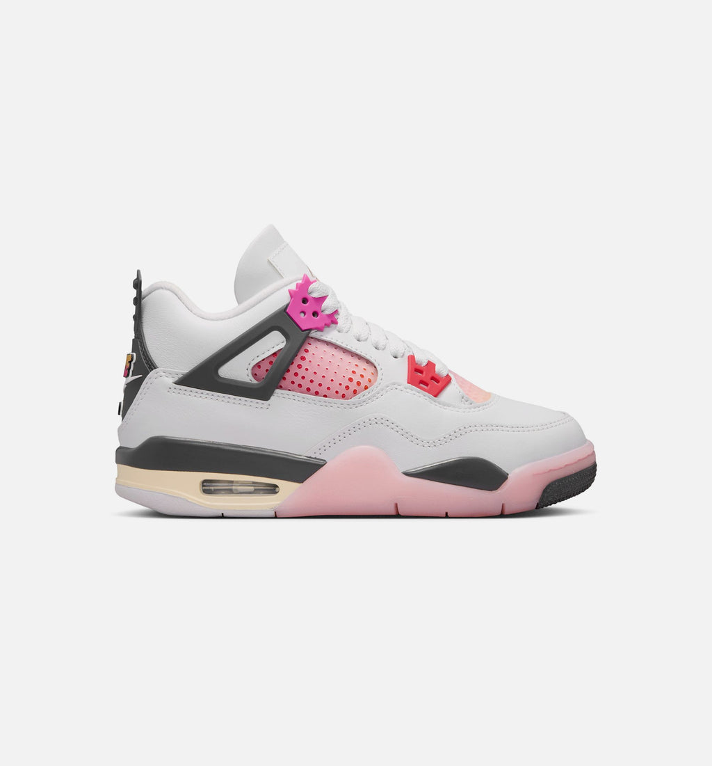 Air Jordan 4 Retro Comic – Grade School Lifestyle Sneaker (Off White / Fire Pink / Anthracite)