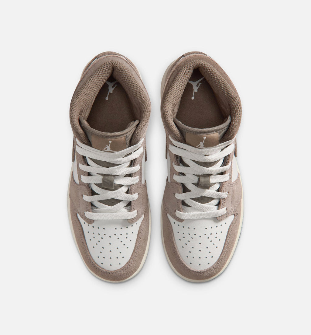 Air Jordan 1 Mid – Grade School Lifestyle Sneaker (Enigma Stone / Olive Grey)
