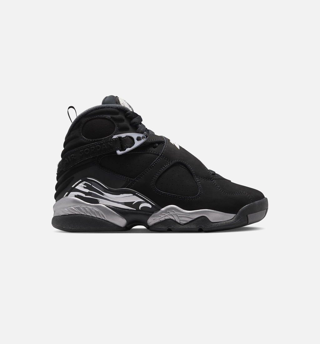Air Jordan 8 Retro Chrome Black and Light Graphite – Grade School Lifestyle Sneaker (Black / White / Light Graphite)