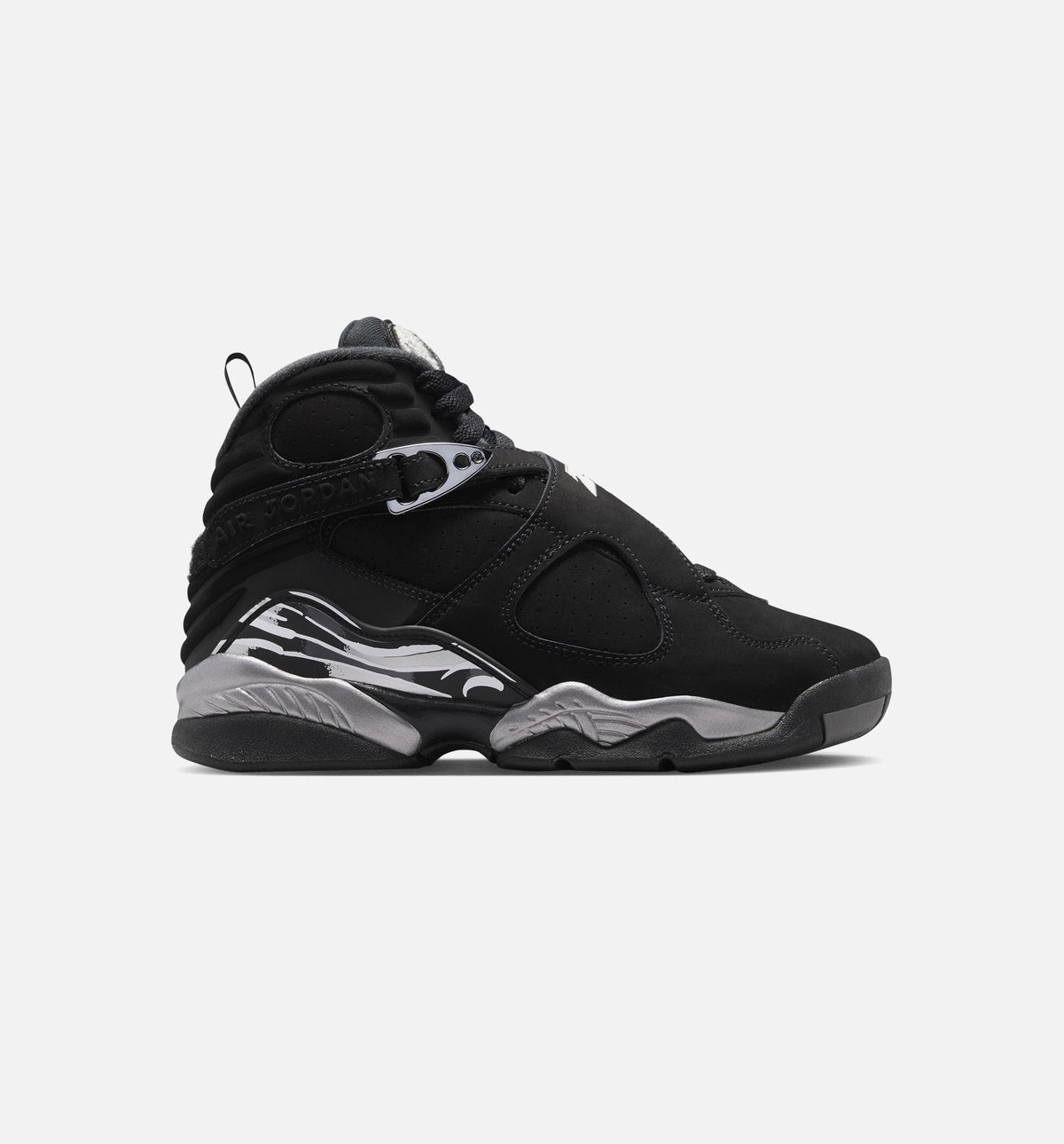 Air Jordan 8 Retro Chrome Black and Light Graphite – Grade School Lifestyle Sneaker (Black / White / Light Graphite)