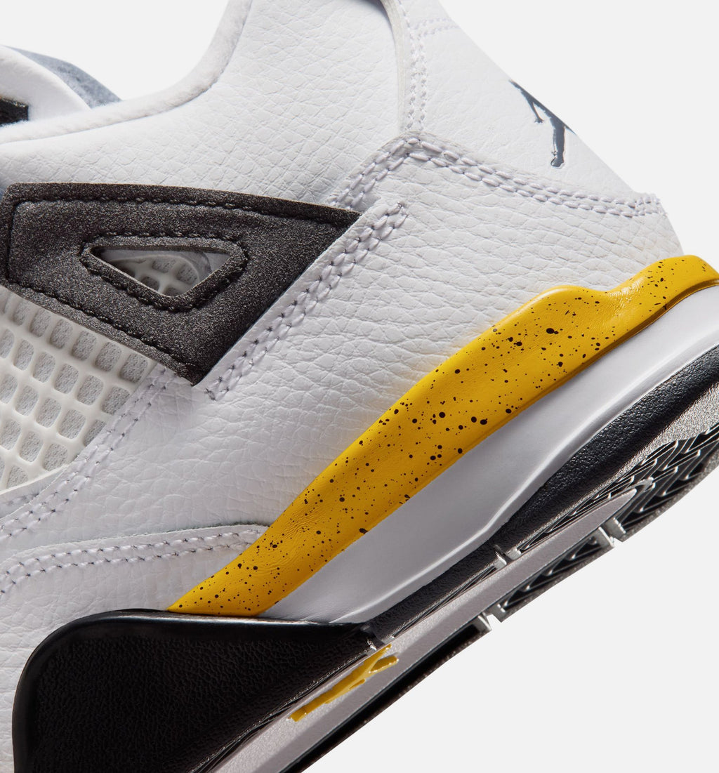 Air Jordan 4 Retro Rare Air Tour Yellow – Preschool Lifestyle Sneaker (White / Dark Blue Grey / Black / Tour Yellow)