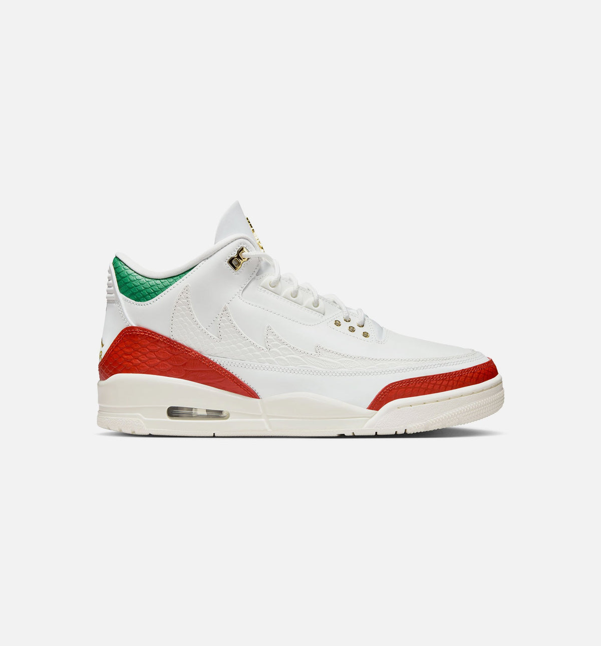 Air Jordan 3 Retro El Vuelo – Men's Lifestyle Sneaker (Summit White / Pine Green / Dragon Red / Metallic Gold)