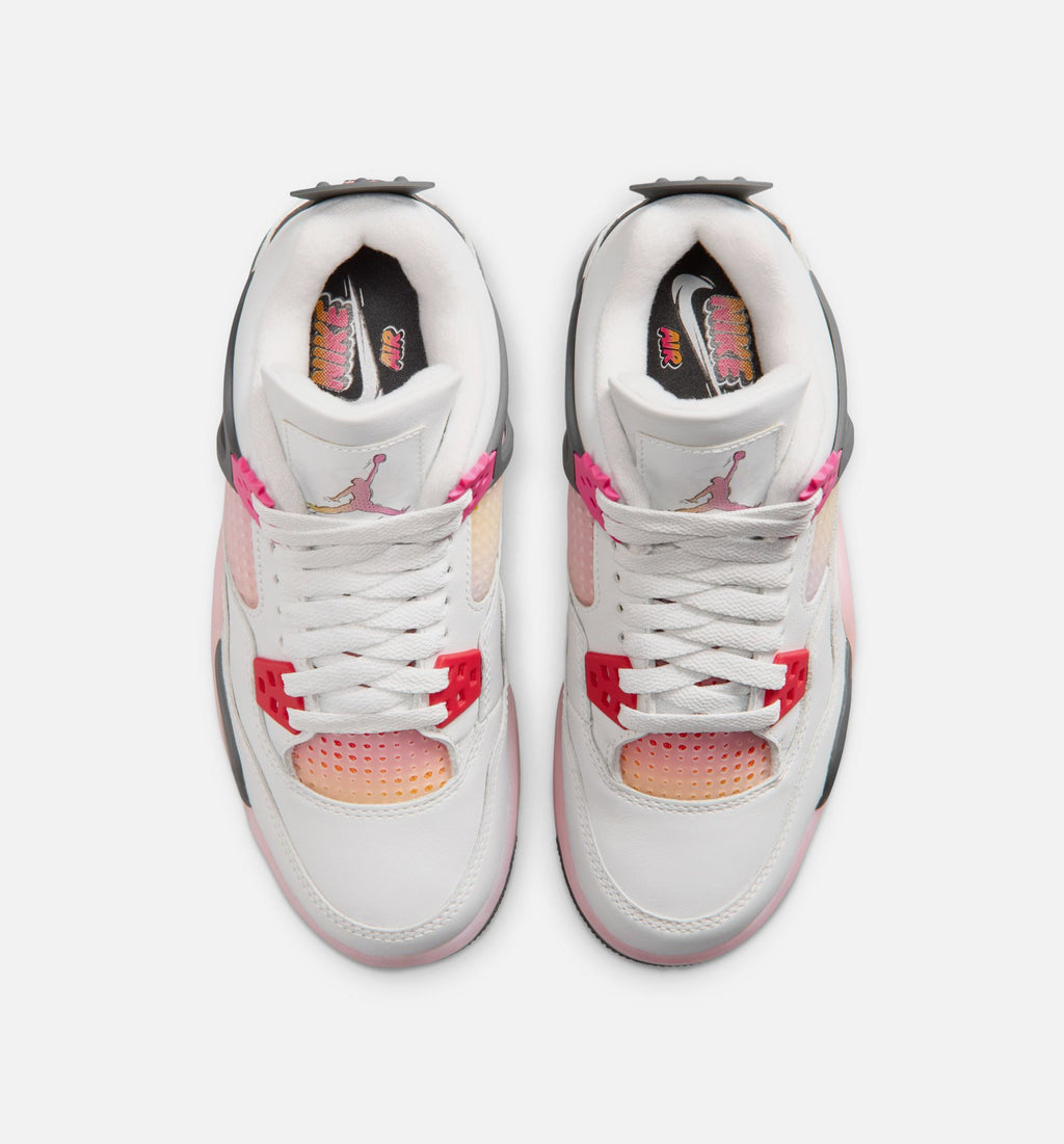 Air Jordan 4 Retro Comic – Grade School Lifestyle Sneaker (Off White / Fire Pink / Anthracite)