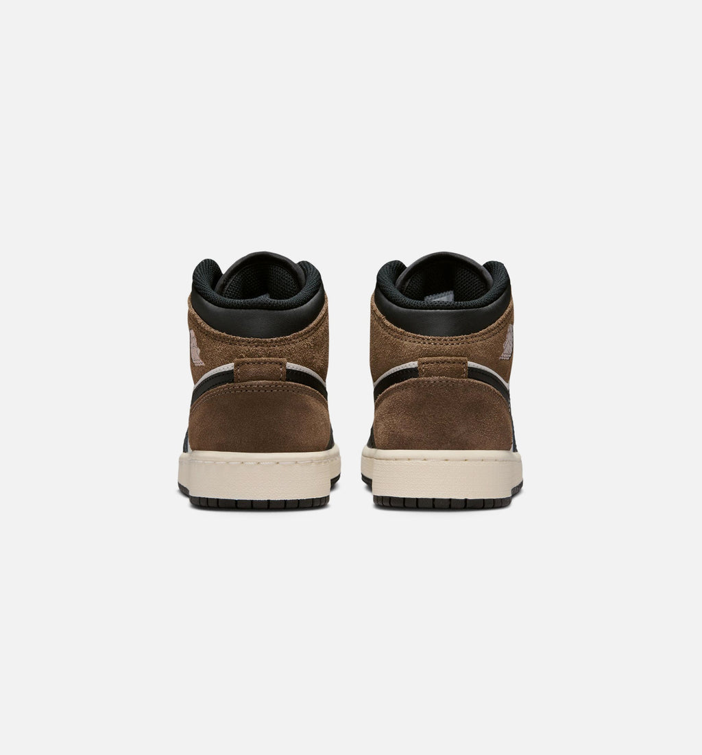 Air Jordan 1 Mid – Grade School Lifestyle Sneaker (Black / Palomino / University Red)