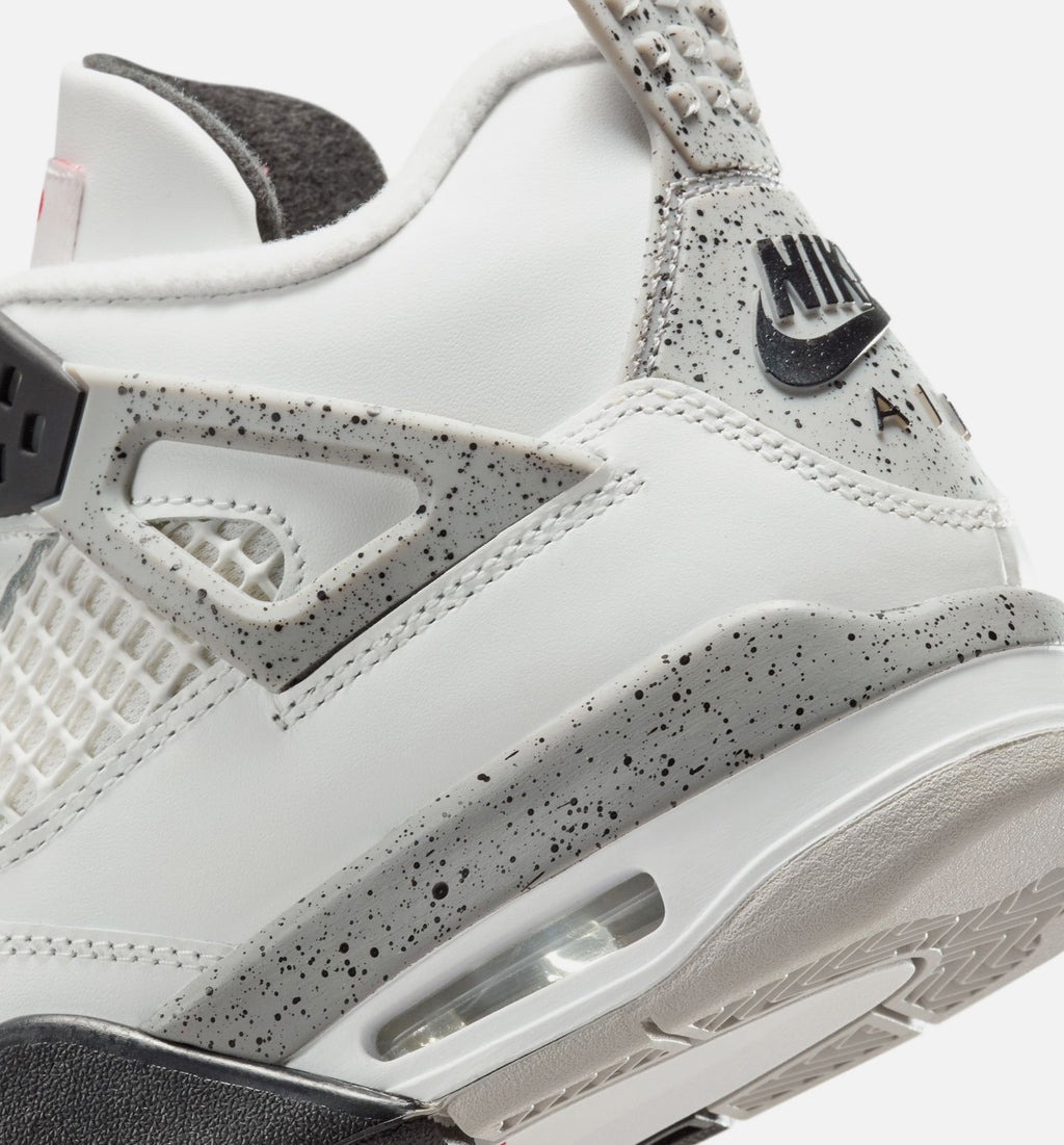 Air Jordan 4 Retro White Cement – Grade School Lifestyle Sneaker (Summit White / Fire Red / Cement Grey / Black)