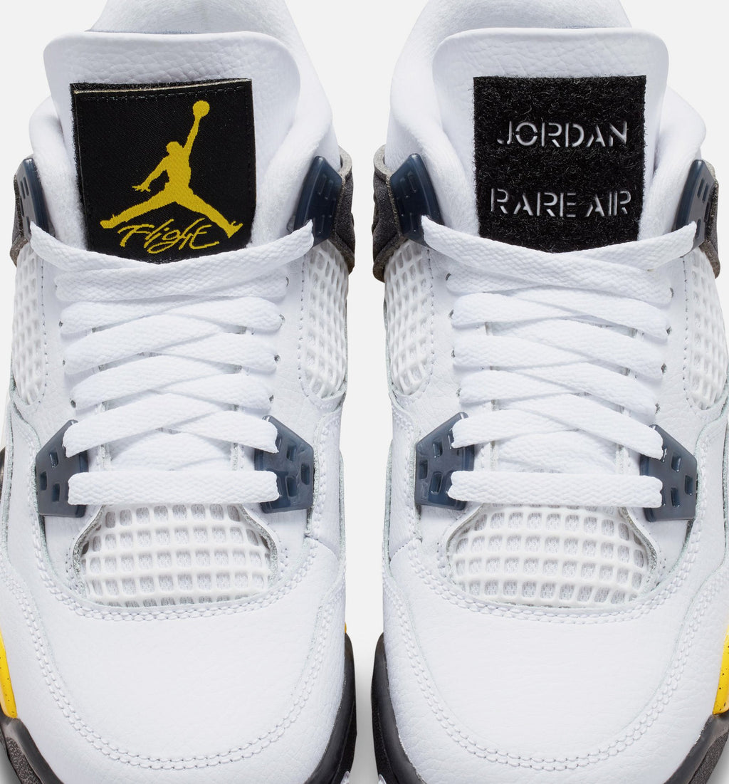 Air Jordan 4 Retro Rare Air Tour Yellow – Grade School Lifestyle Sneaker (White / Dark Blue Grey / Black / Tour Yellow)