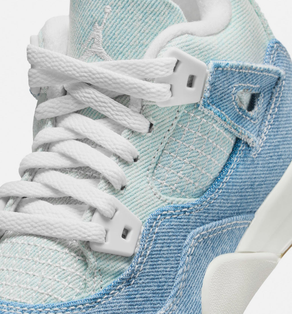 Air Jordan 4 Retro Worn Blue – Preschool Lifestyle Sneaker (Sail / Worn Blue / Metallic Gold)