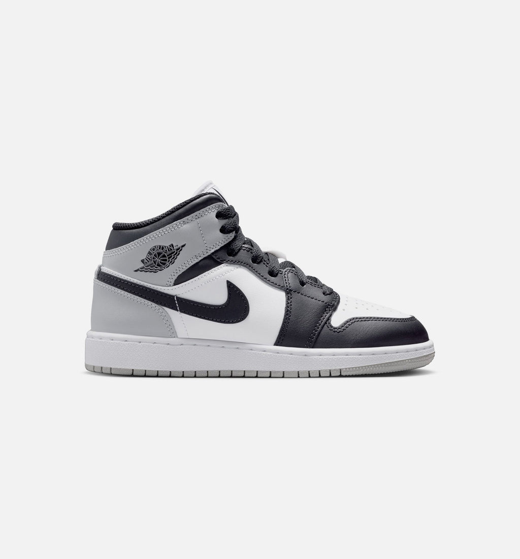 Air Jordan 1 Mid – Grade School Lifestyle Sneaker (White / Light Smoke Grey / Black)