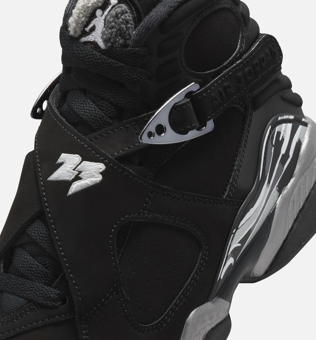 Air Jordan 8 Retro Chrome Black and Light Graphite – Grade School Lifestyle Sneaker (Black / White / Light Graphite)