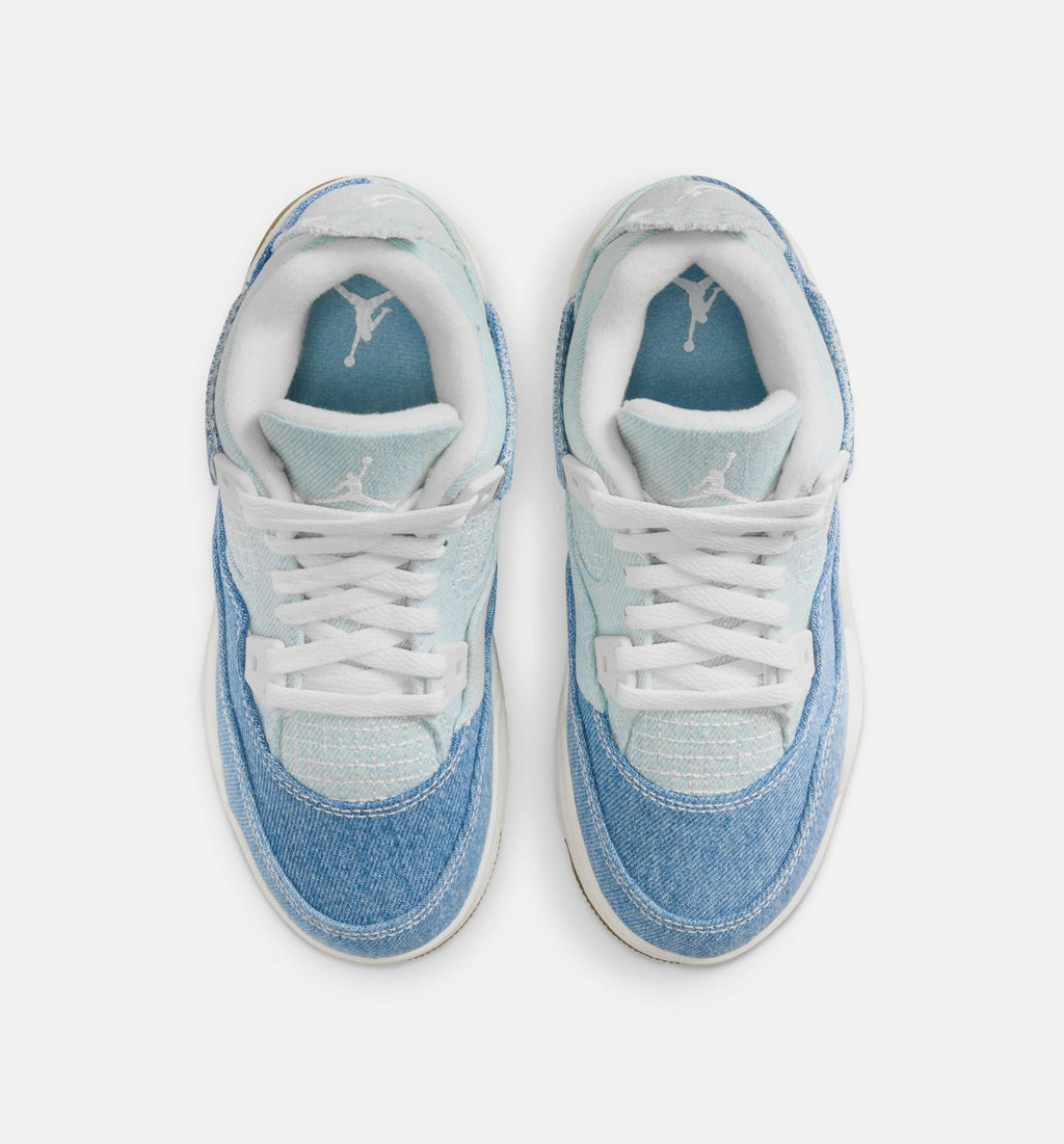Air Jordan 4 Retro Worn Blue – Preschool Lifestyle Sneaker (Sail / Worn Blue / Metallic Gold)