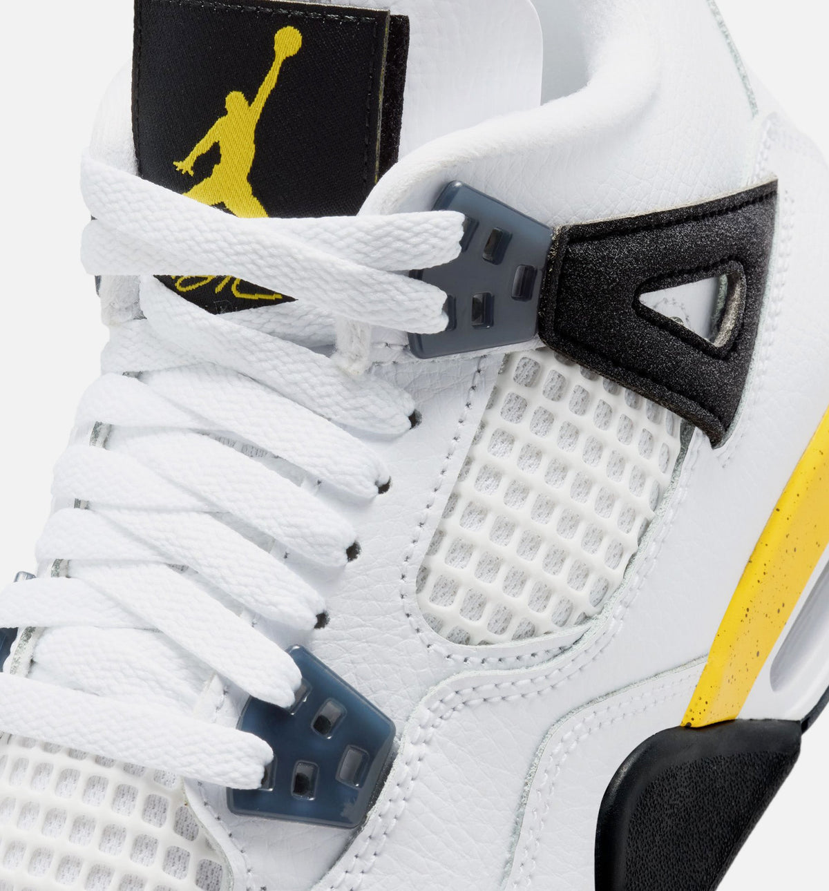 Air Jordan 4 Retro Rare Air Tour Yellow – Grade School Lifestyle Sneaker (White / Dark Blue Grey / Black / Tour Yellow)