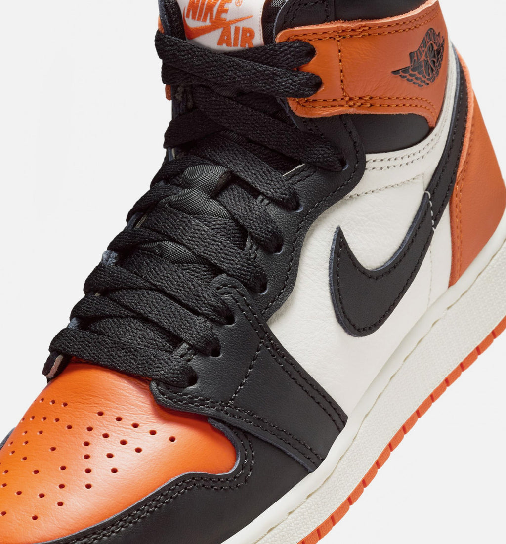 Air Jordan 1 Retro High OG Shattered Backboard – Grade School Lifestyle Sneaker (Black / Starfish)