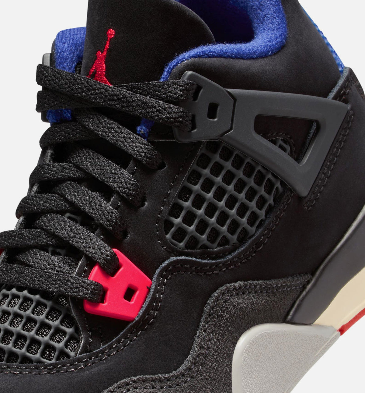 Air Jordan 4 Retro Rare Air – Preschool Lifestyle Sneaker (Black / Fire Red / Deep Royal Blue)