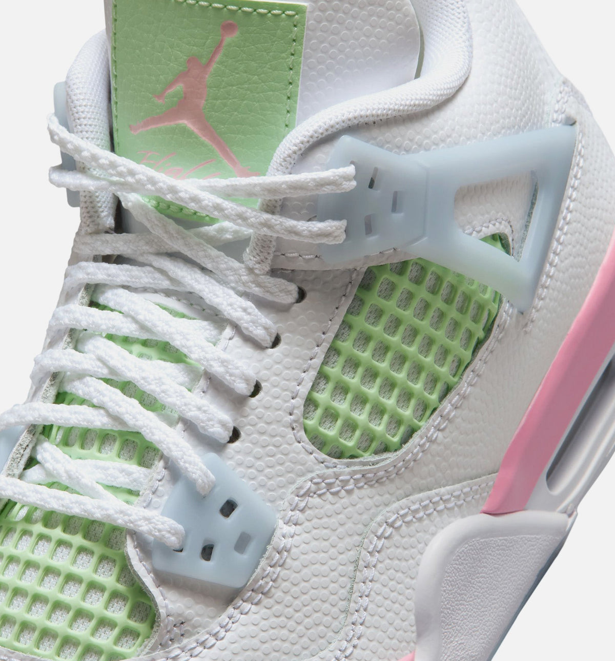 Air Jordan 4 Retro Medium Soft Pink – Grade School Lifestyle Sneaker (White / Medium Soft Pink / Half Blue)