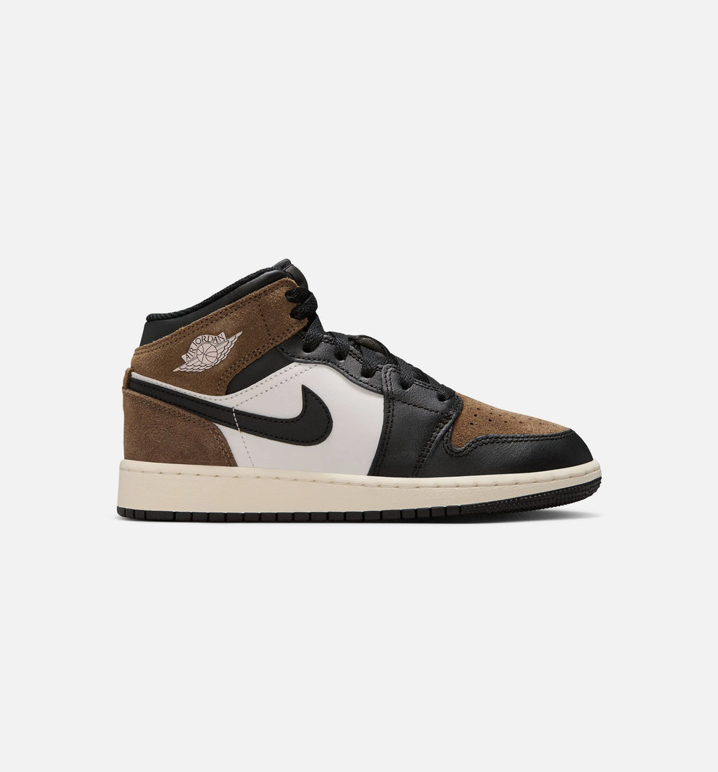 Air Jordan 1 Mid – Grade School Lifestyle Sneaker (Black / Palomino / University Red)