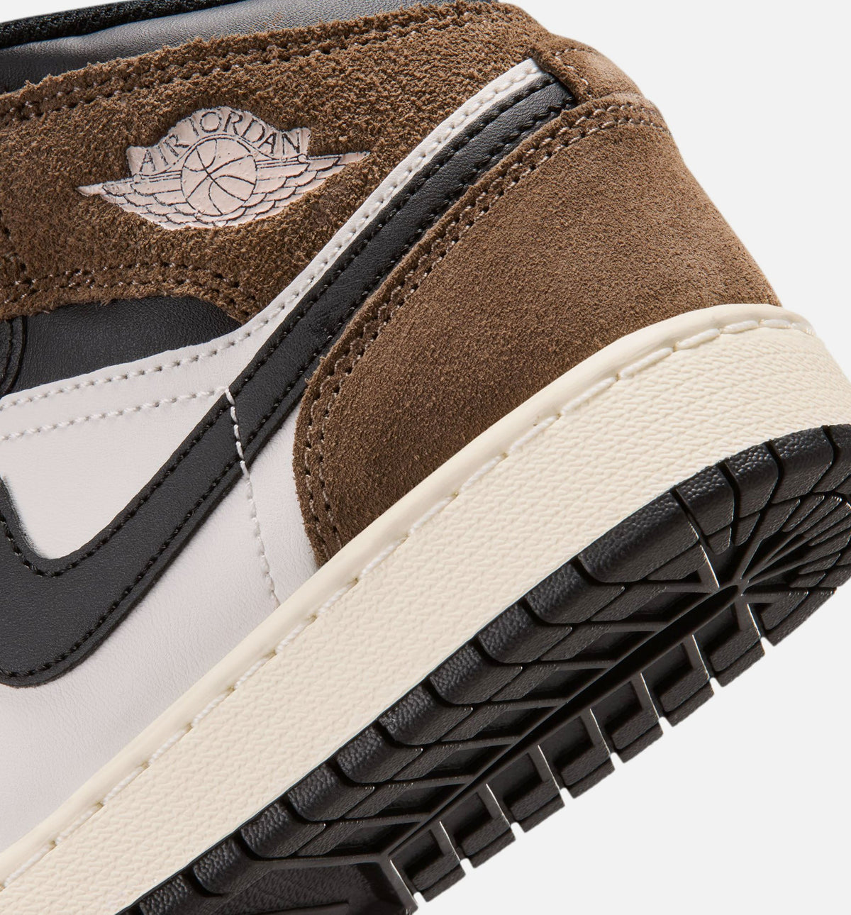 Air Jordan 1 Mid – Grade School Lifestyle Sneaker (Black / Palomino / University Red)