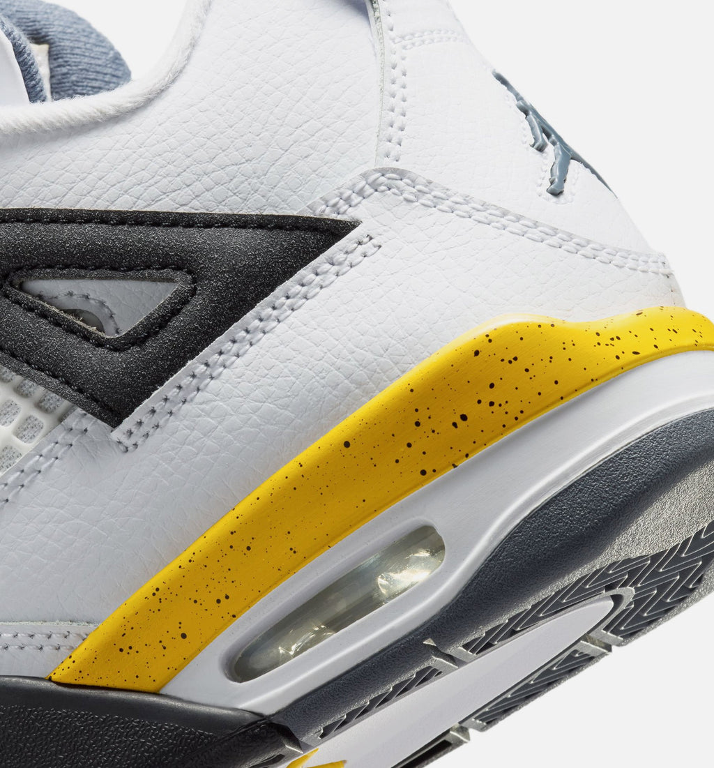 Air Jordan 4 Retro Rare Air Tour Yellow – Grade School Lifestyle Sneaker (White / Dark Blue Grey / Black / Tour Yellow)