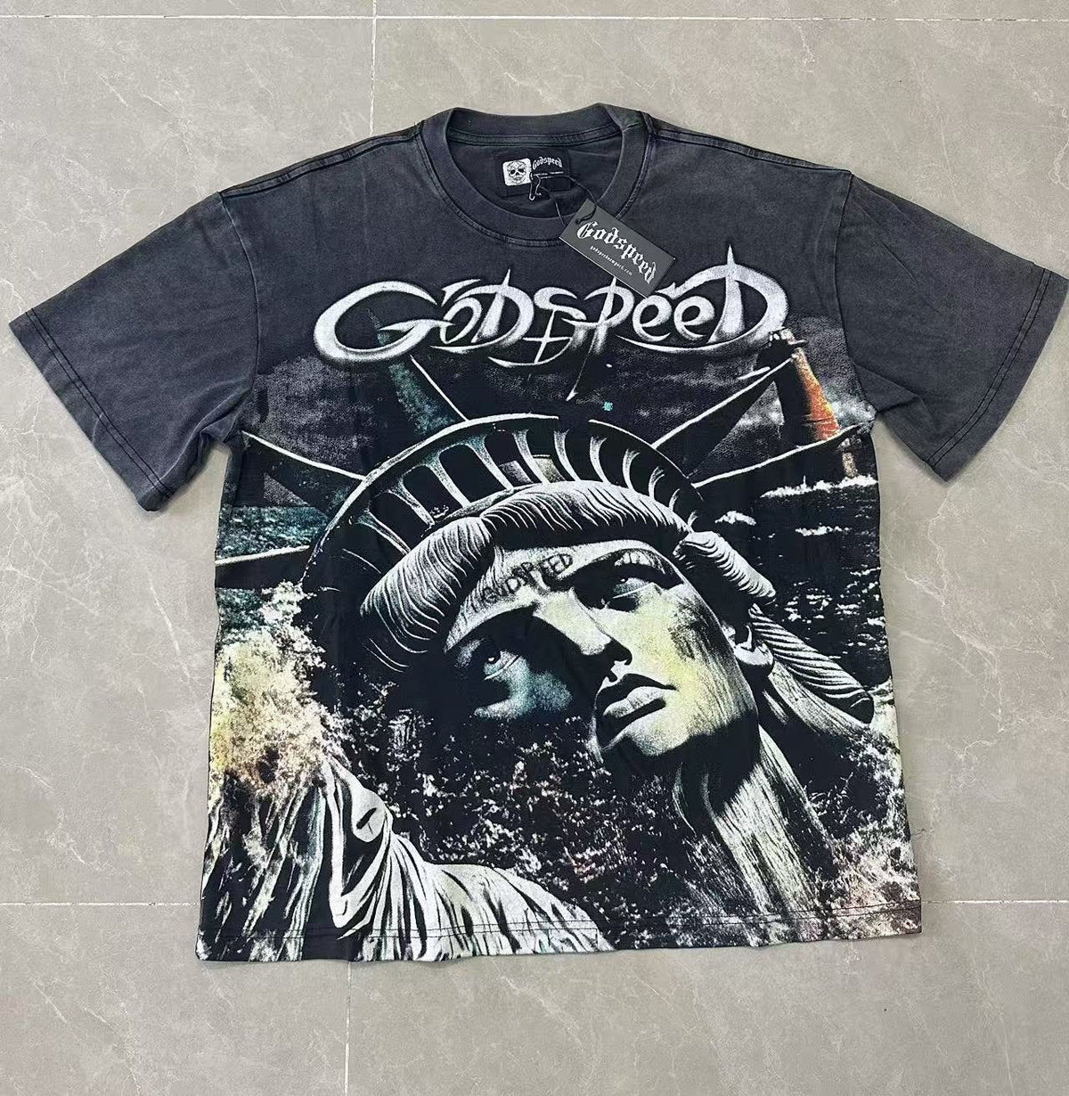 Godspeed Statue of Liberty Washed Graphic T-Shirt