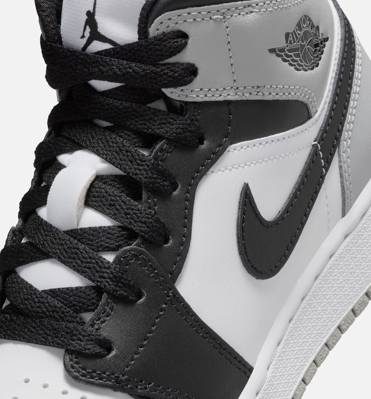 Air Jordan 1 Mid – Grade School Lifestyle Sneaker (White / Light Smoke Grey / Black)