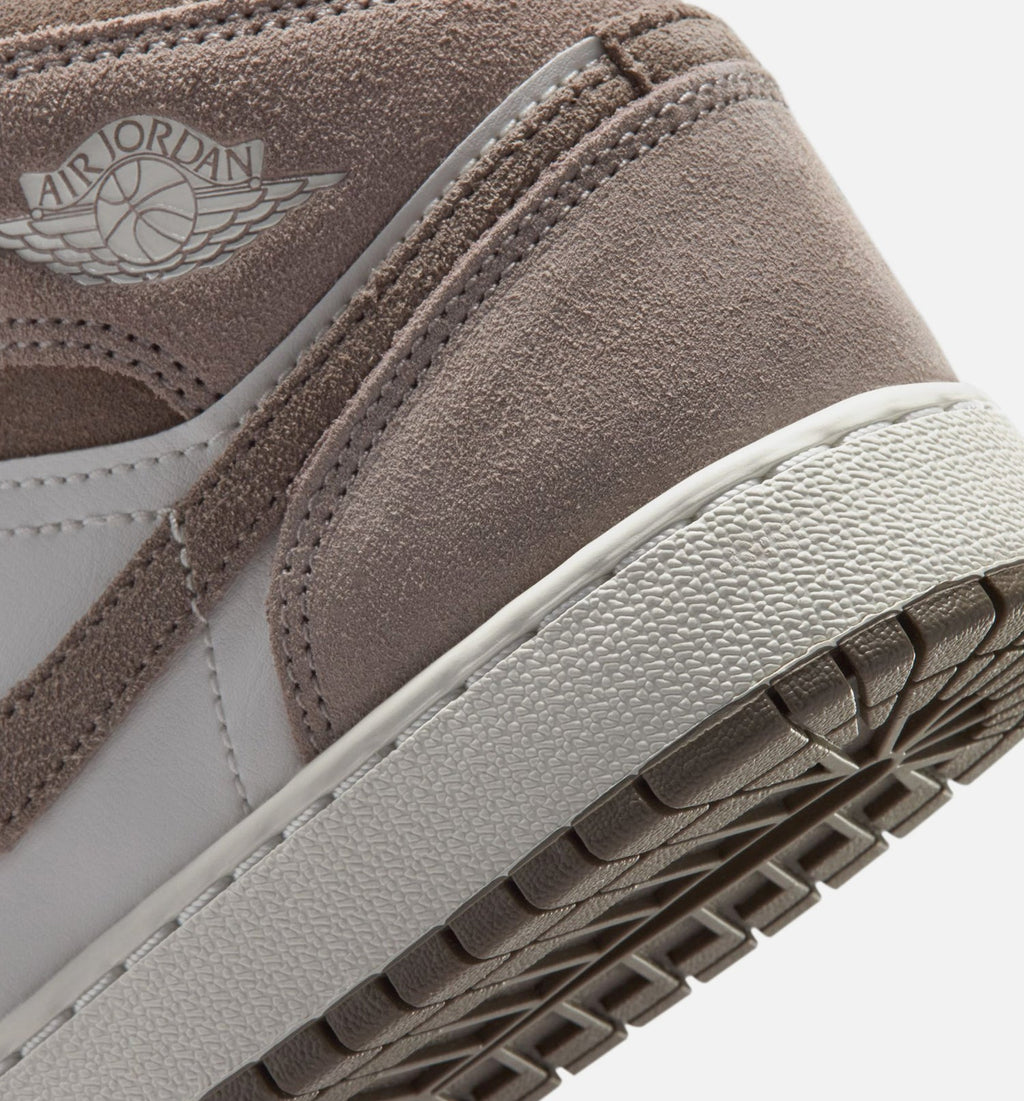 Air Jordan 1 Mid – Grade School Lifestyle Sneaker (Enigma Stone / Olive Grey)