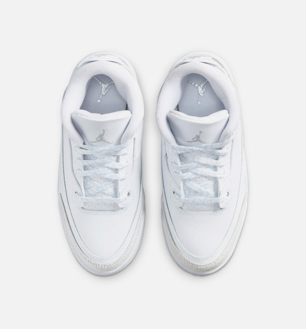 Air Jordan 3 Retro White & Silver – Preschool Lifestyle Sneaker (White / Metallic Silver)