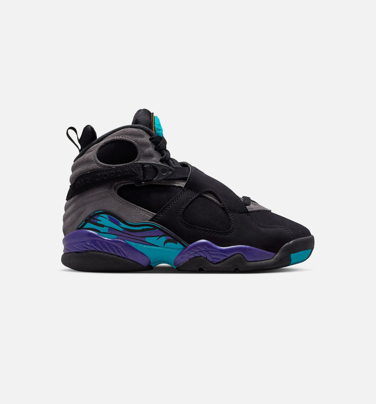 Air Jordan 8 Retro Aqua – Grade School Lifestyle Sneaker (Black / Multi-Color / Bright Concord / Multi-Color)