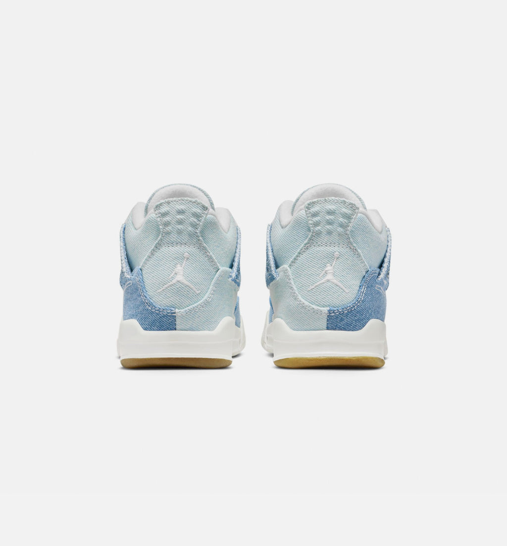 Air Jordan 4 Retro Worn Blue – Preschool Lifestyle Sneaker (Sail / Worn Blue / Metallic Gold)