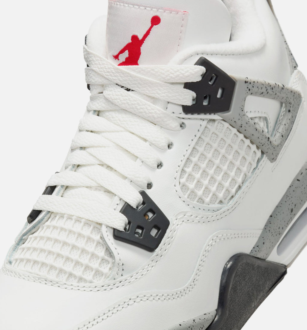 Air Jordan 4 Retro White Cement – Grade School Lifestyle Sneaker (Summit White / Fire Red / Cement Grey / Black)