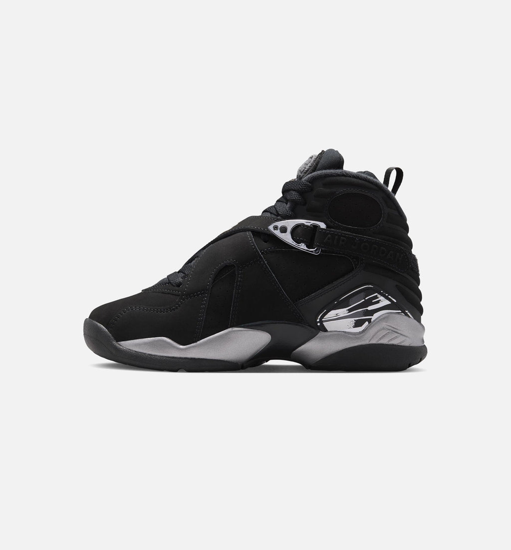 Air Jordan 8 Retro Chrome Black and Light Graphite – Grade School Lifestyle Sneaker (Black / White / Light Graphite)