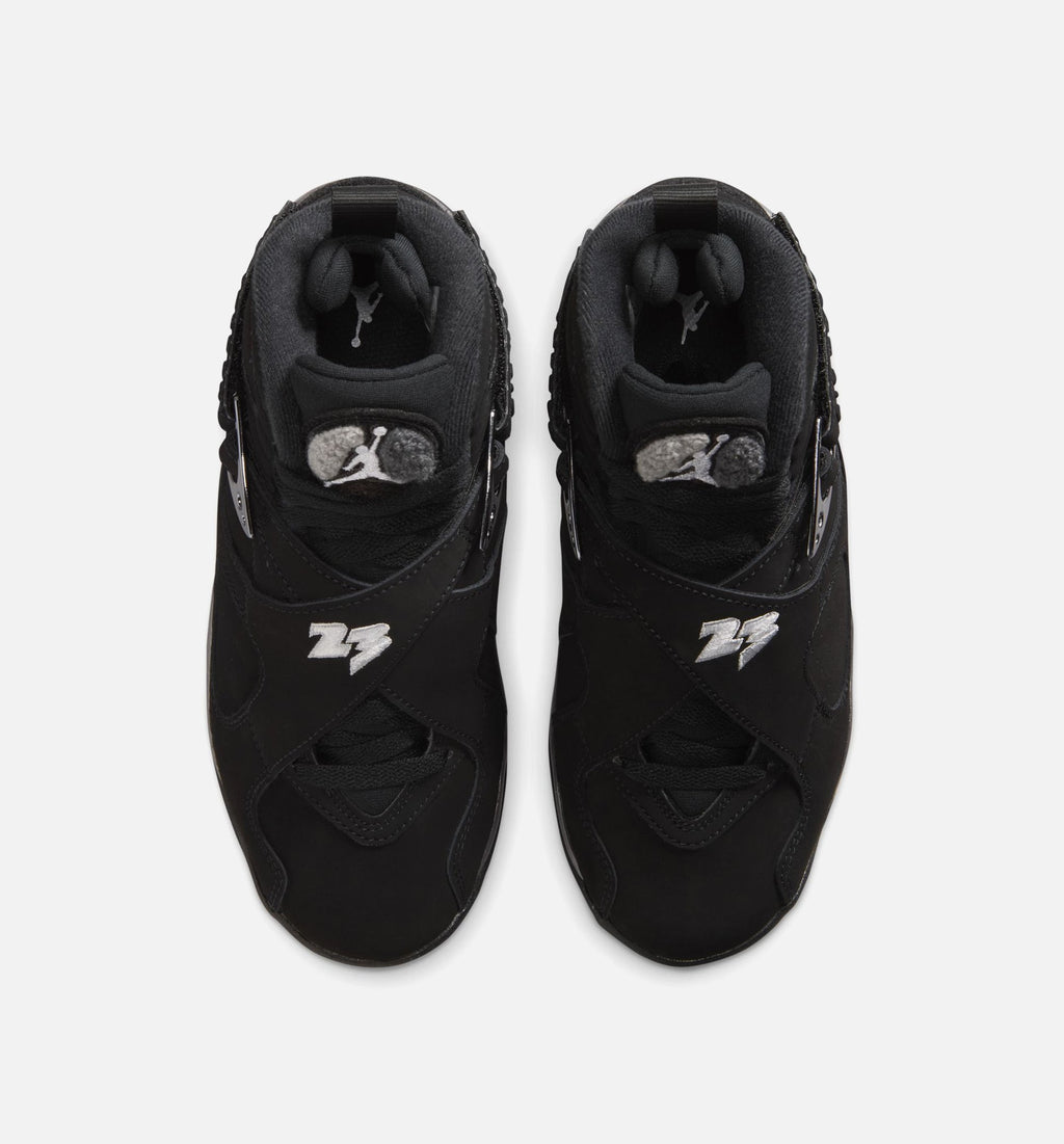Air Jordan 8 Retro Chrome Black and Light Graphite – Grade School Lifestyle Sneaker (Black / White / Light Graphite)