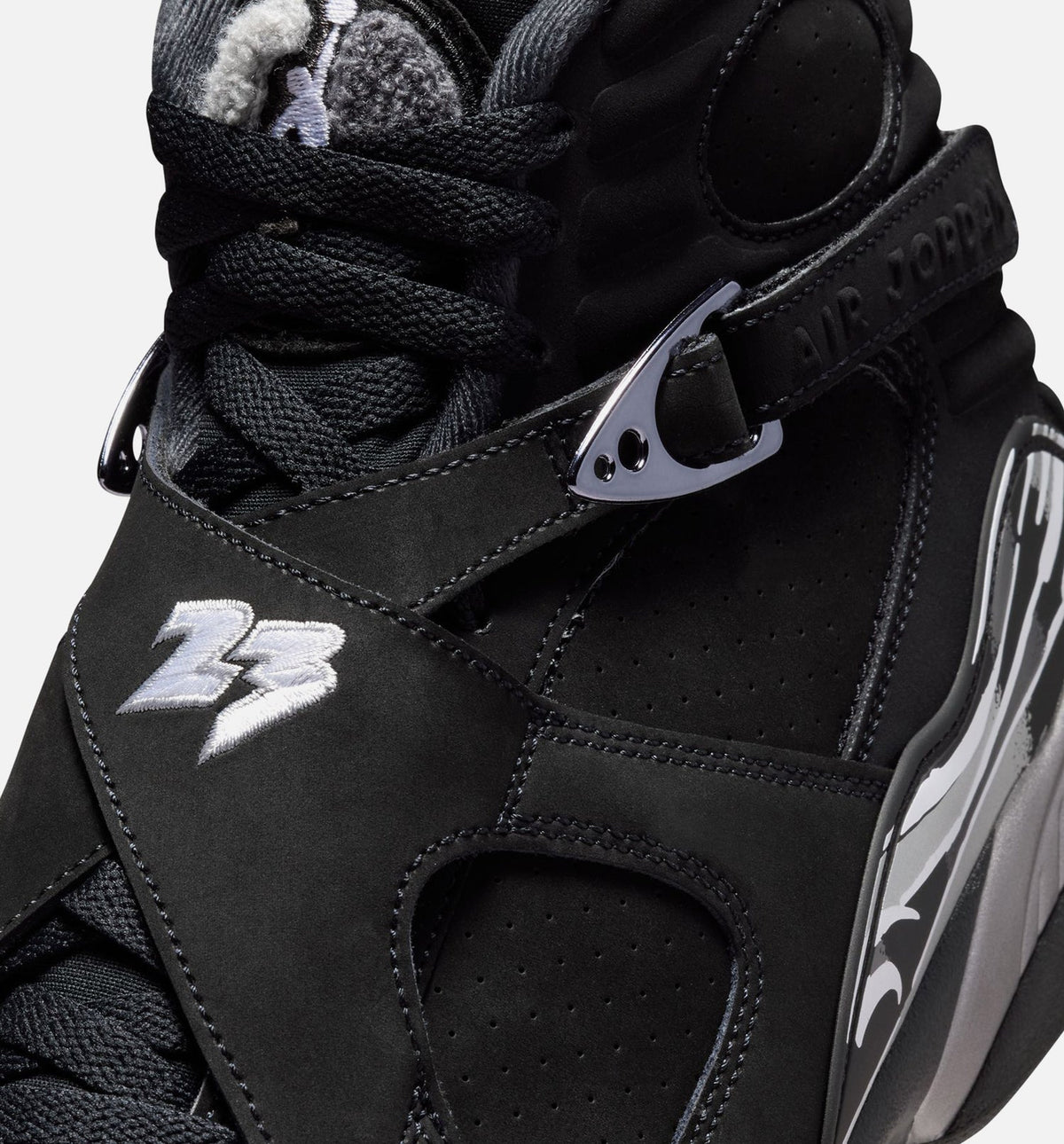 Air Jordan 8 Retro Chrome Black and Light Graphite – Men's Lifestyle Sneaker (Black / White / Light Graphite)